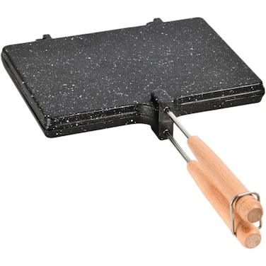 Double Sided Non-Stick Grill Pan, Multipurpose Flip Cooking Pan with Wooden Handle


