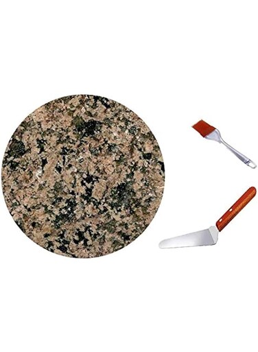 LAMAC CRAFTS Brown Home Granite Pizza Stone/Baking stone with free shovel and silicon brush (24 cm)