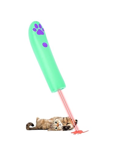 OKBUYNOW Cat Interactive Toy Pet Chaser Tease Stick Catch Toys with Mice Patterns LED Projection Light for Kitten Indoor Outdoor Training Exercise Supplies，Green, cattoy01-GN