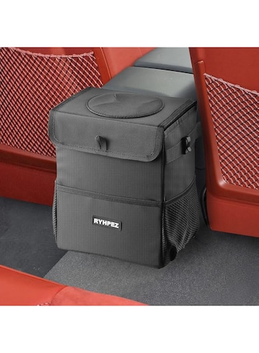 Ryhpez Car Trash Can with Lid - Car Trash Bag Hanging with Storage Pockets, Leakproof Collapsible Garbage Can with Solid Structure Support (Upgraded Version)