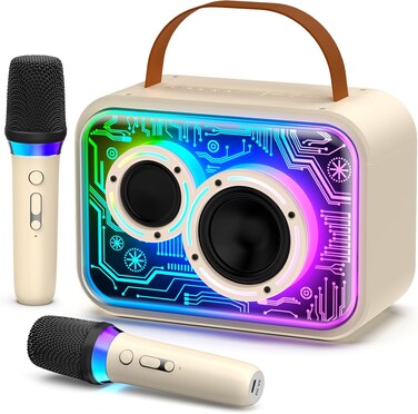 JYX Karaoke Machine with 2 Microphones for Kids &amp; Adults, LED Lights and Magic Sound, Portable Wireless Bluetooth Speaker Supports Home Party/Outdoor/Gifts/Decorations