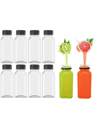 SYOSI Plastic Juice Bottles Empty Clear Containers with Tamper Proof Lids for Juice, Milk, and Other Beverage 8 Oz 10 Pcs