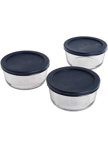 Anchor Hocking Classic Glass Food Storage Containers with Lids, Blue, 2 Cup (Set of 3)