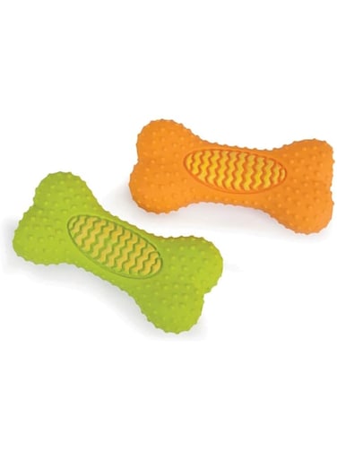 Camon Latex Bone with Tips and Squeaker Toy, Dental &amp; Gum Wellness Toy, Chew Toys with Squeaker, Stimulating Fun, Hidden Squeaker, Durable for Heavy Chewers, 100% BPA-Free, Bone with Squeaker Toy