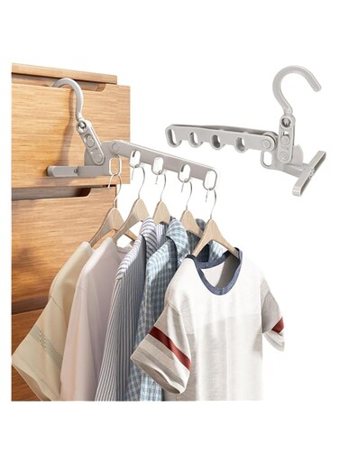 2pcs Folding Clothes Hanger Drying Rack, Portable Travel Hanger with 5 Holes for Balcony Bathroom Laundry Room