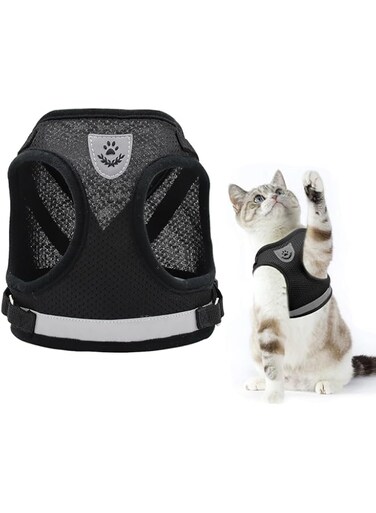 QUEENADA No Pull Dog Harness - Adjustable Reflective Oxford Dog Harness Soft Padded Pet Vest with Easy Control Handle for Small Medium Dogs, Cats with Rubbish bag(Black)