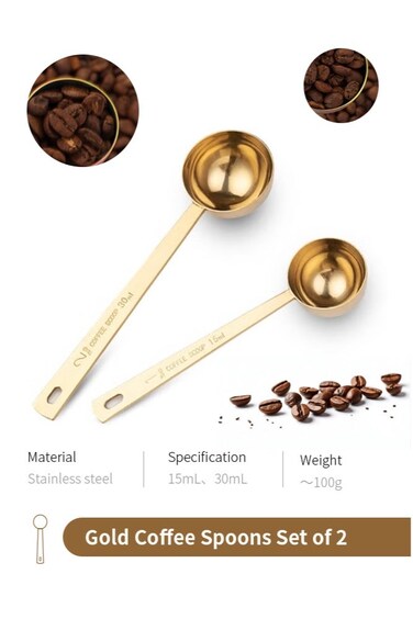 Coffee Spoons Set of 2 &acirc;&euro;&ldquo; Premium Stainless Steel with 15ml &amp; 30ml Capacity for Precision Coffee Measurement