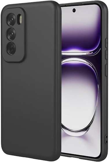 Case for Oppo Reno12 5G, Liquid Gel Rubber Bumper Case with Soft Microfiber Lining Cushion Slim Hard Shell Shockproof Protective Cover for Reno 12 2024 (Black)