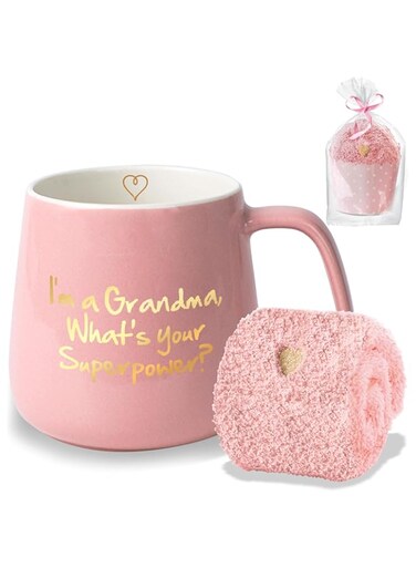 Best Grandma Gifts for Grandma Cute Ceramic Coffee Mugs Great Grandma Birthday Christmas Mothers Day Gifts for Grandmother Pink Tea Cups Fuzzy Socks First Time New Grandma Gifts Ideas from Grandkids