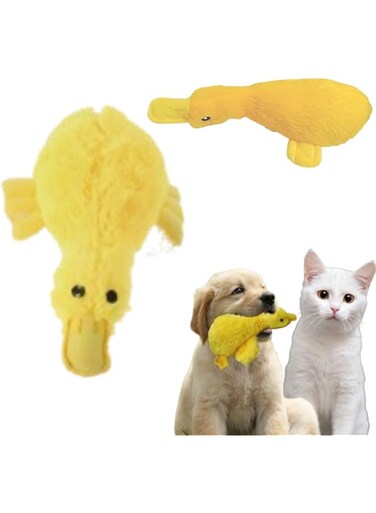 PETSARY Large Fuzzy Plush Dog Squeaky Duck Toy   Soft Bite Plush Duck Shaped Squeaker Sound Toy   Animals Cartoon Puppy Training Chew Toy   Interactive Dental Chewing Pet Molar Teething Toy (Yellow)
