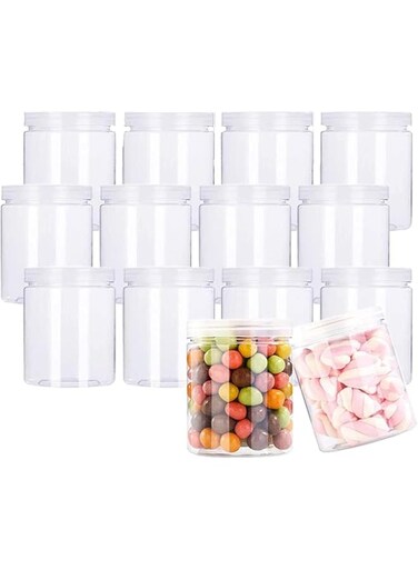 ATK-Clear Plastic jars with lids-Wide-Mouth Plastic Slime Storage Favor Jars for Crafts-Refillable Empty Containers with Lids Round Clear Jars-pack of 12,1200 ML
