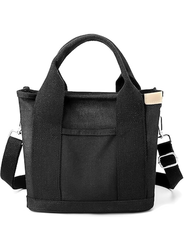 Skycare Canvas Tote Lunch Bag for Women,Small Tote Bag with Zipper Canvas Crossbody lunch Bag Everything Tote Bag with Compartment (Black)