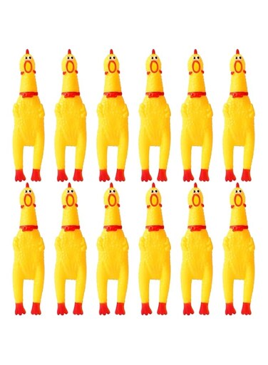Jumbo size 27cm (10.6 in)12 Pcs Rubber Chicken,Squeeze Chicken,Screaming Chicken Dog Toys,Yellow Squaking Chicken Toy Novelty for Kids or Adults