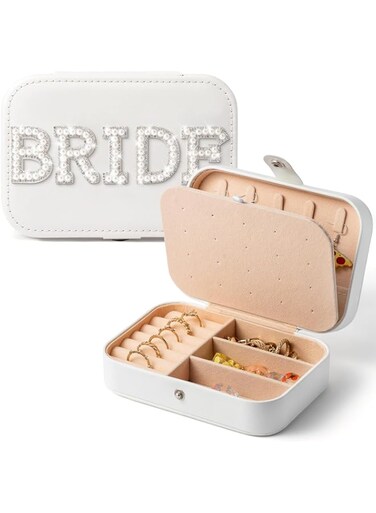Tazweeq Bride to be Jewelry Box for Bride, Travel Jewelry Box, Portable Jewelry Case, Jewelry Organizer Travel Accessories for Women, Newlywed Gifts, Engagement Gifts