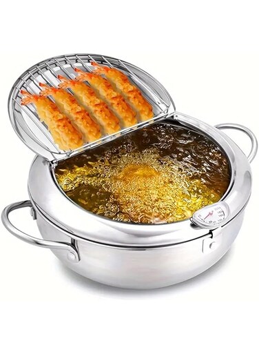 Deep Fryer,Stainless Steel Deep Fryer Pot, Japanese Style Pan for Cooking, French Fries &amp; Durable &amp; Easy to Clean, Pot for Cooking