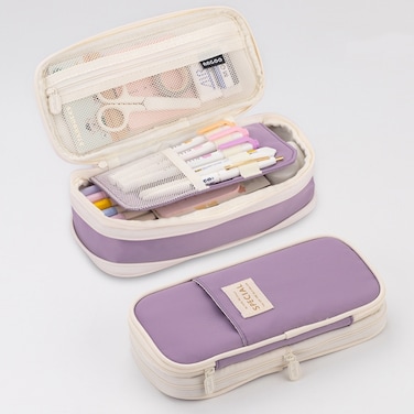 Angoo Macaron Double-layer Retractable Large-capacity Pencil Case Stationery Box - Purple