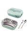 Lunch Box with Spoon Fork 304 Stainless Steel box 3 Compartments Lunch Container for Kids and Adults Food Safe Materials and Leak Proof Matte Green Small