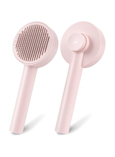 Self-Cleaning Cat Grooming Brush - One-Touch Shedding Button, Stainless Steel Teeth Comb for Dogs(pink)