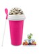 4basix Slush Cup Silicone Squeeze Cup Slush Ice Cream Cup Slushie Cup Smoothie Cup Summer Slush Cup with Straw Spoon for Delicious Slush Ice (Pink)