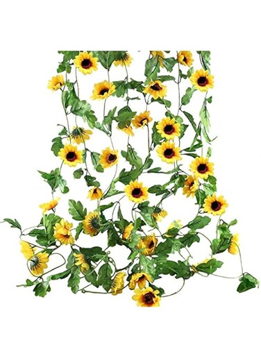 U-HOOME 230CM Artificial Sunflowers Hanging Vine Silk Fake Flowers Garlands Home Office Garden Outdoor Wall Greenery Cover Jungle Party Decoration