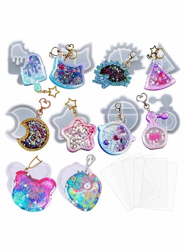 10PCS Resin Casting Shaker Molds Set, Epoxy Quicksand Silicone Molds Resin Shaker Mold for Pendant Jewelry Keychain Decoration Craft Making DIY