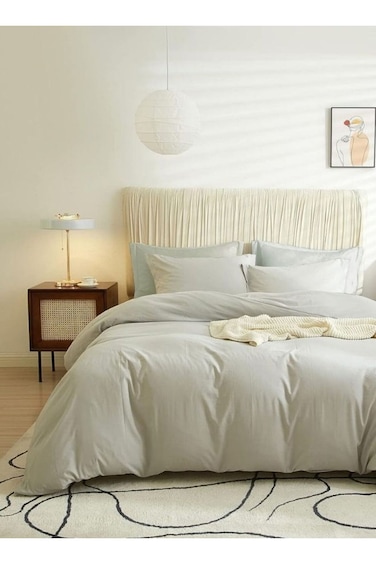 Home Single Size 4 Pieces Bedding Set Washable Cotton Light Grey 160x210cm.