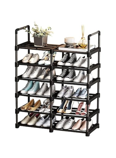 6-Tiers Shoe Rack Shoe Organizer Shelf Adjustable Stainless Steel Shoe Stand, Durable Large Free Standing Shoe Rack for Home Doorway Hallway