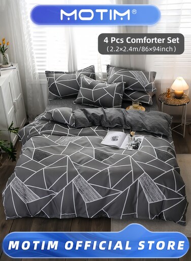 4-Piece Bedding Set Comforter Set Luxurious Cotton and Soft Microfiber with 1 Duvet/Quilt Cover &amp; 1 Flat Sheet &amp; 2 Pillowcases Suit for 2.2m Bed (220 * 240cm)