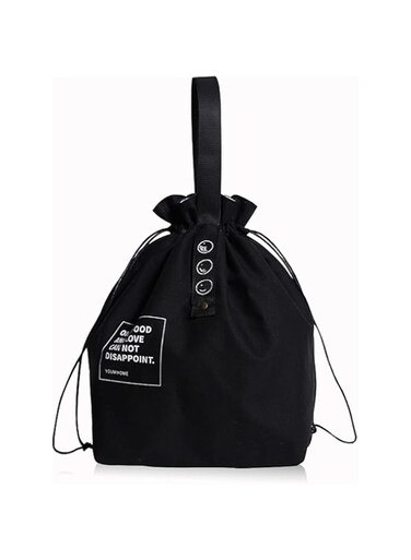 LELE LIFE Canvas Insulated Lunch Bag with Drawstring Closure, Wide-Open Foldable and Lightweight Lunch Tote Bag, Cooler Tote Bag for Work Office Picnic, Black