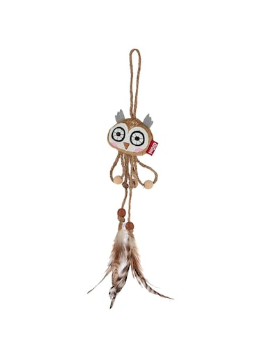 Gigwi Toy Owl Catch &amp; Scratch Eco line with Slivervine Leaves and Natural Feather (7533)