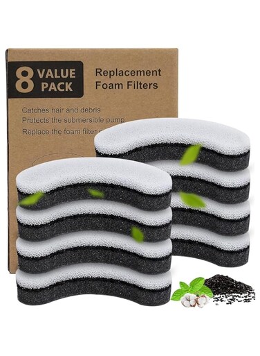 Cat Water Fountain Filters,Arc-Shaped Sponge Activated Carbon Cat Fountain Filter Replacement Filters Compatible WF050 &amp; WF100 Automatic Pet Water Fountain(8 Pack)