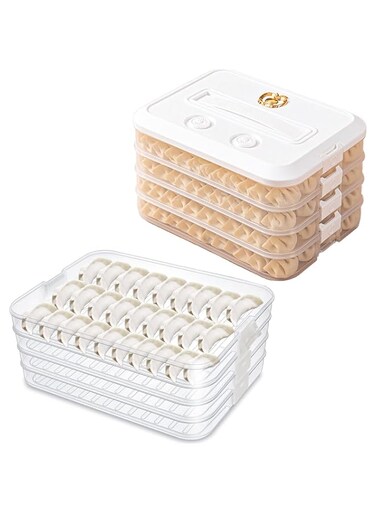 FGOGO 4-Layer Fridge Food Storage Containers with Lids Dumpling Storage Box,Good Sealing,Stackable Freezer Food Containers Refrigerator Organizer for Snack, Vegetables, Meat, Fish