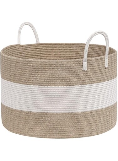 HiChen Large Wicker Laundry Basket, 83L Woven Storage Basket for Blankets Living Room, Extra Large Laundry Hamper for Clothes, Shoes, Jute Boho Basket, Large Bin, 21.7 x 13.8 inches