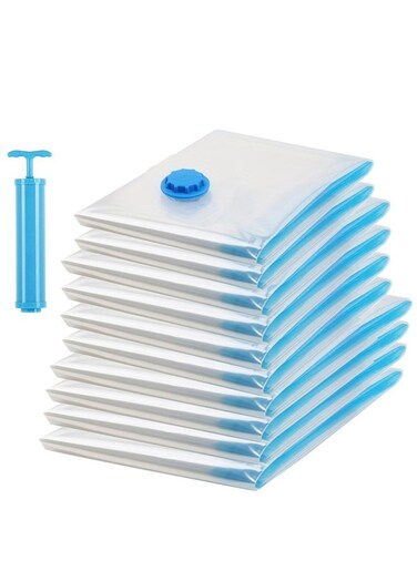 10-Piece Reusable Sealer Vacuum Storage Bag With Suction Pump，5 Different Sizes Vacuum Seal Bag
