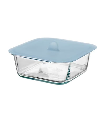 container with lid, square glass/silicone600 ml