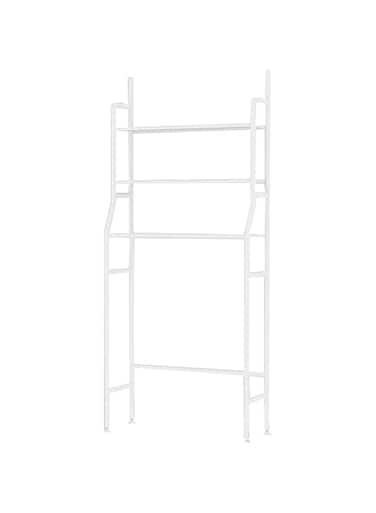 Metal 3-Shelf Bathroom Organizer Toilet Rack with Over-The-Toilet Shelf Space Saver Toilet Paper Holder Easy Assembly Corner Freestanding Laundry Shelves Adjustable Height Towels Plants Books (White)