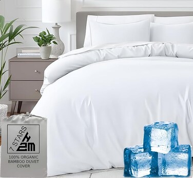 Nj Bamboo Duvet Cover Queen Size 230x220 With Button Closing and Corner Ties 400TC Cool, Anti-Allergic, Soft and Silky &ndash; White