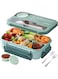 YumLock Lunch Box Set - 1300ml Bento Box with 4 Compartments, Utensils, &amp; Sauce Container for Meal Prep &amp; On-the-Go, Green