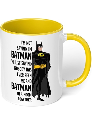 InstaMugs 1 Mug - "I am Batman!" Funny Quote - Perfect for your cuppa Coffee, Tea, Karak, Milk, Cocoa or whatever Hot or Cold Beverage you Drink! - 11 Oz - Yellow Handle &amp; Inside Colour