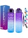 AWH Sport Water Bottle 1L - BPA-Free, Leak Proof, Straw &amp; Time Marker - Ideal for Kids, Fitness, Gym, Office, Outdoor, School, Sports - Purple &amp; Blue