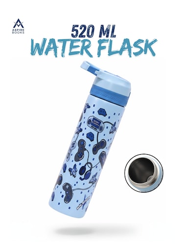 Books Kids Vacuum Insulated Water Flask Bottle 520ML&acirc;&euro;&ldquo; Blue Printed Stainless Steel Flask for Kids, Leak-Proof Hot &amp; Cold Thermal Travel Mug with Flip-Top Straw Lid [TS-9218AS]