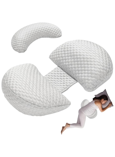 Pregnancy Pillow for Sleeping, Maternity Pillow with Detachable and Adjustable,Pillow with Pillow Cover - Support for Back, Legs, Belly, HIPS, Grey