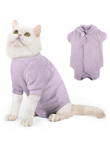 Cat Surgery Recovery Suits, Cat Bodysuit Long Sleeve after Surgery Kitten Recovery Suit Medical Vest for Cats E-Collar Alternative Anxiety Vest Anti Lick Cat Pajama Clothing (S, Purple)