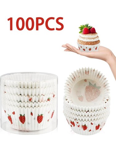 Liners,100 pcs Muffin Liners,Cupcake Wrappers,Paper Cupcake Liners for Baking,Muffin Baking Cups,Paper Baking Cups Strawberry Standard Size 2x1.25inch