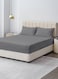 Linen Double Plain Fitted Elastic Bedsheet with 2 Pillow Case 160 x 200 Cm Grey