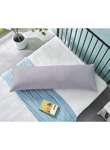 Linen Klub Krude Long Body Pillow 1pc, Fabric: 100% Polyester 85 GSM Microfiber 1 cm Stripe Super Soft, Filling: 1300 gm Hollow Fiber Comfort, Breathable &amp; Ultra Soft Size: 45 x 120 cm, Color: Light Grey