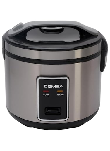 DOMEA Electric Rice Cooker, 1.8 Litre Capacity, Non-Stick Removable Pot &amp; Steamer Basket, Keep Warm Function, For Cooking Rice, Vegetables, Soups, Stew, Porridge, Stainless Steel, 700W Power