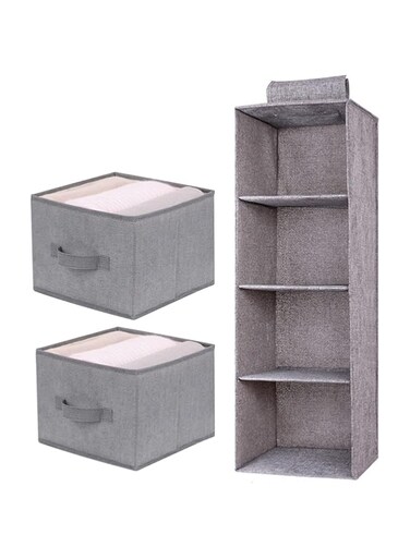 ME HOME 4-Shelf Hanging Closet Organizer, Wardrobe Clothes Organizer for Closet, Hanging Shelves for Closet with 2 Drawers,10.6''W x 10.6''D x 31.5''H
