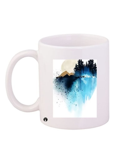 Printed Coffee Mug White/Blue/Beige 11ounce