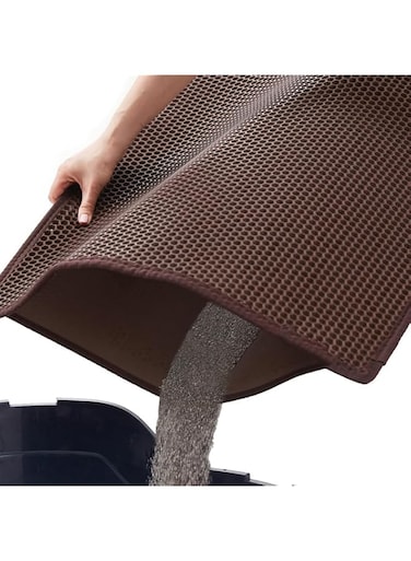 SAWA Health &amp; Household Cat Litter Mat, Cat Litter Trapping Mat, Honeycomb Double Layer Design, Urine and Water Proof Kitty Litter Mat, Easier to Clean, Washable (45 * 60cm, Brown)
